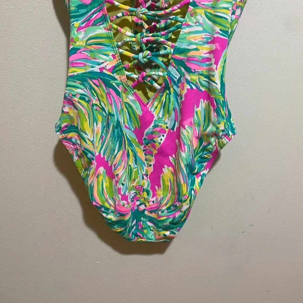 Lilly Pulitzer Size 0 Isle Lattice One Piece Swimsuit Swim Suit Shady Lady Palm - Picture 10 of 11